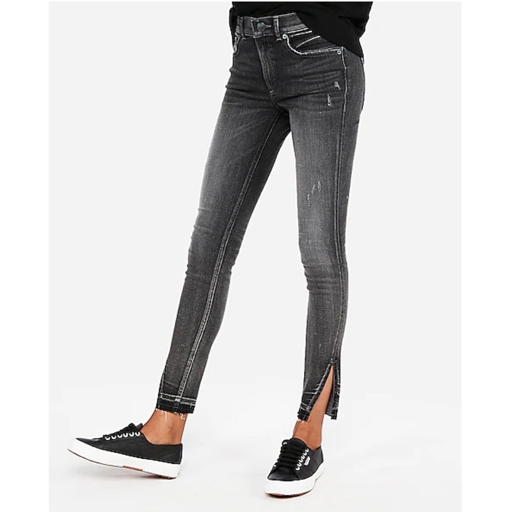 EXPRESS High Waisted Denim Perfect Split Hem Ankle Leggings